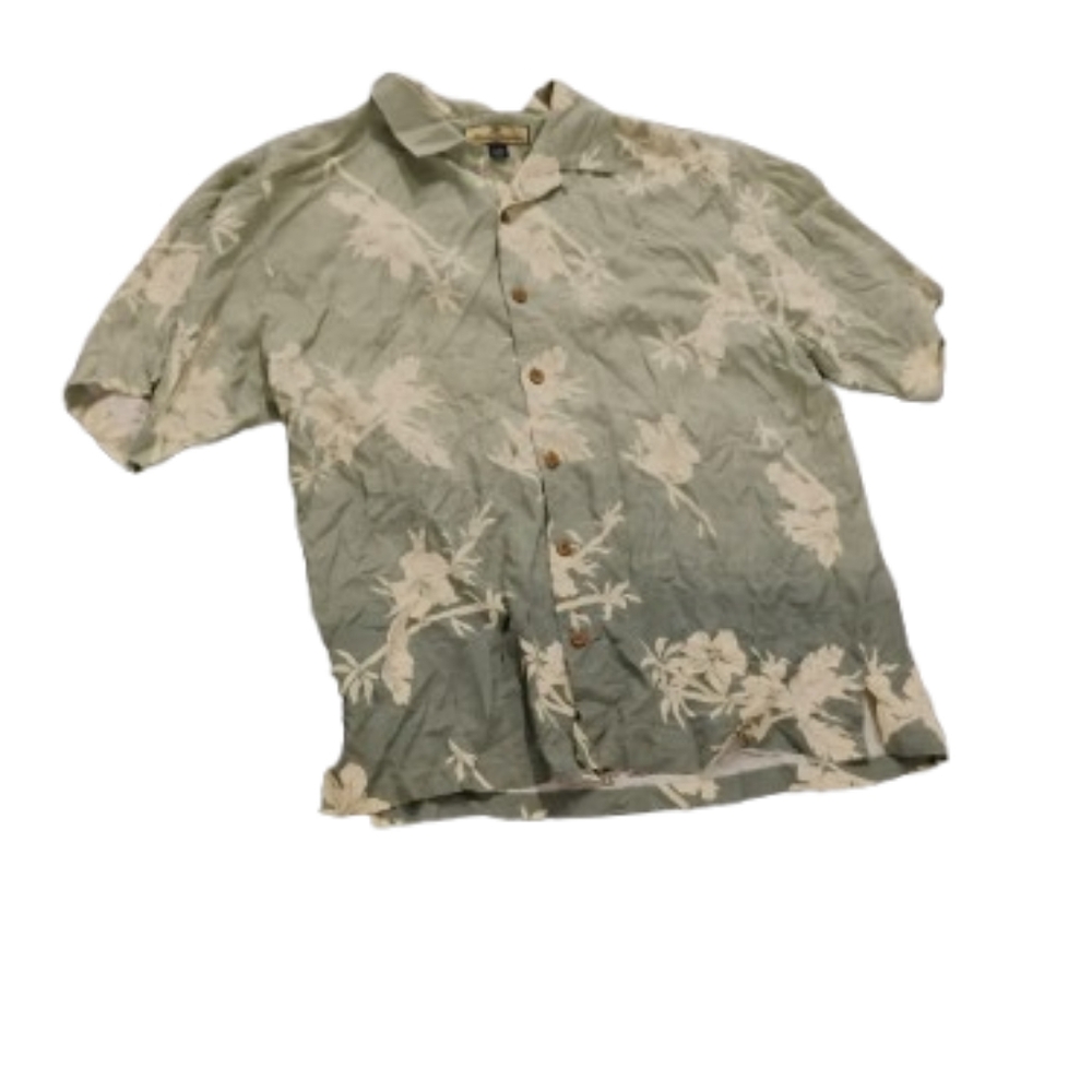 Tommy Bahama Mens Silk Bamboo Floral Print Button Down Shirt Short Sleeve Sz L